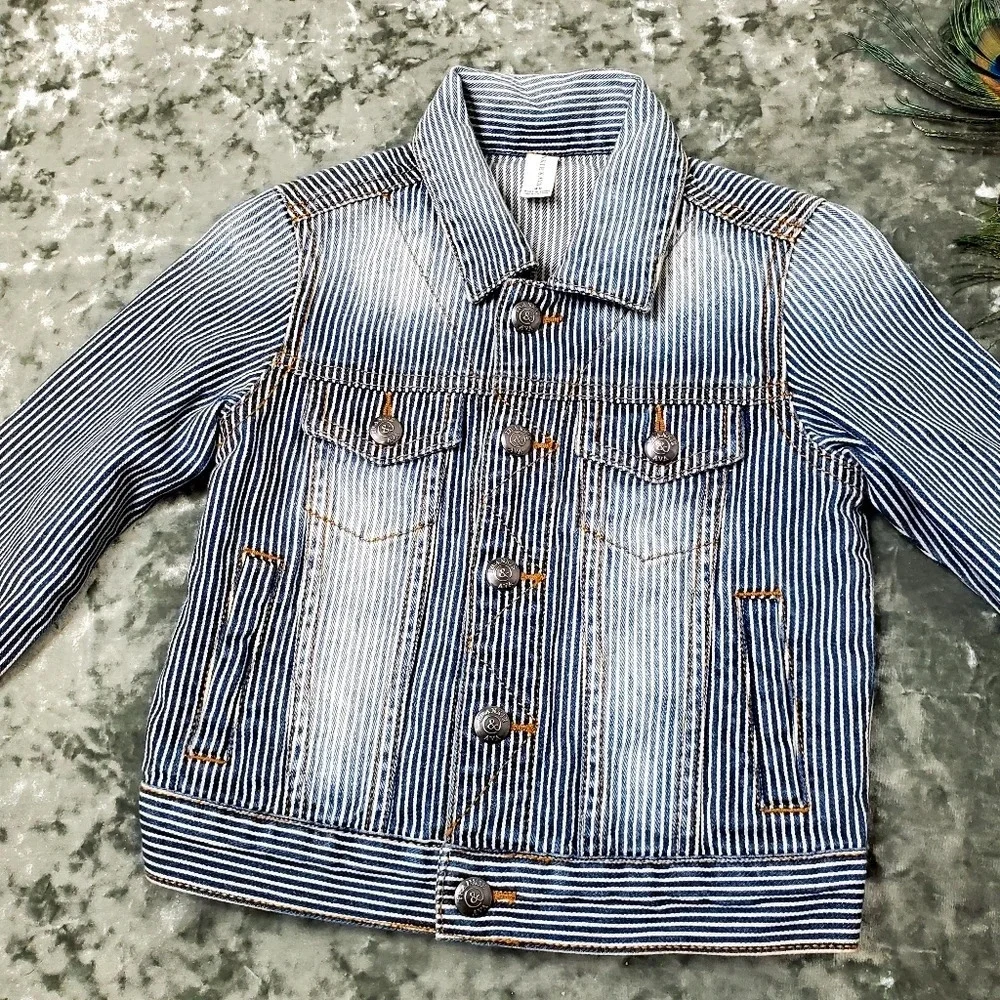 Frank & Ava Striped Denim‎ Jacket Size: 4